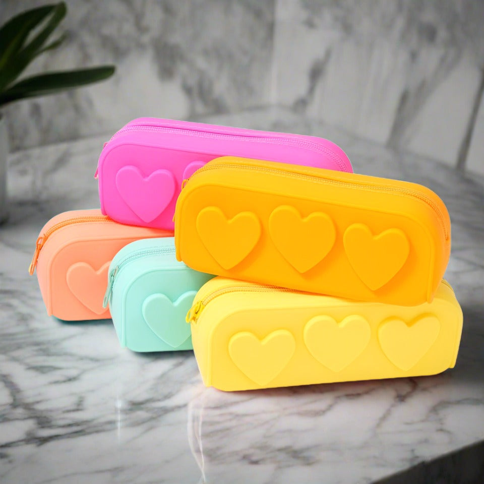 Silicone Embossed Hearts Cosmetic Bag