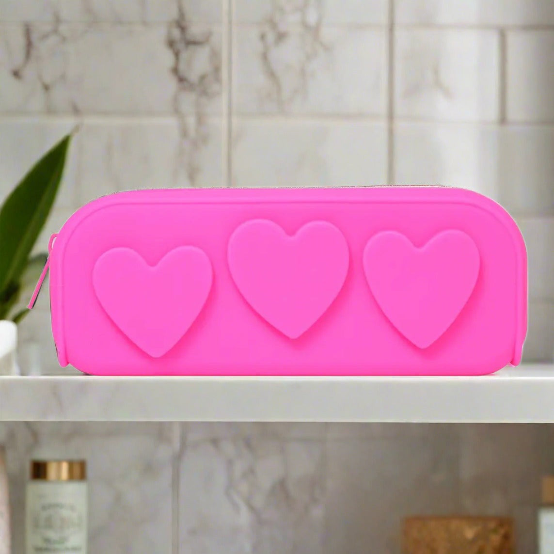 Silicone Embossed Hearts Cosmetic Bag