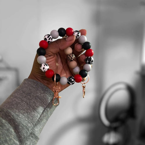 Animal Print Chunky Silicone Wristlet Keychain - Pink Sweetheart