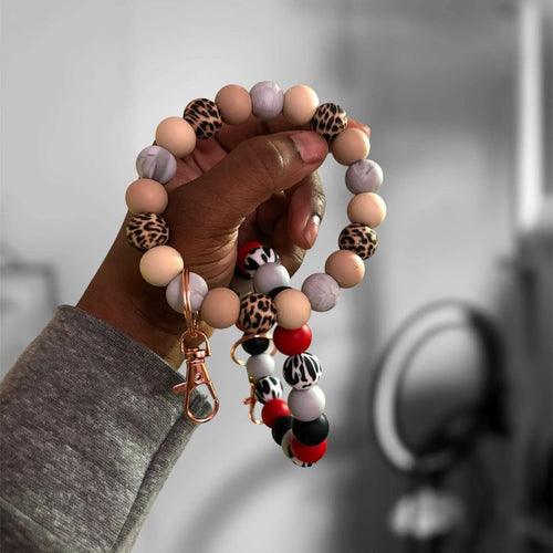 Animal Print Chunky Silicone Wristlet Keychain - Pink Sweetheart