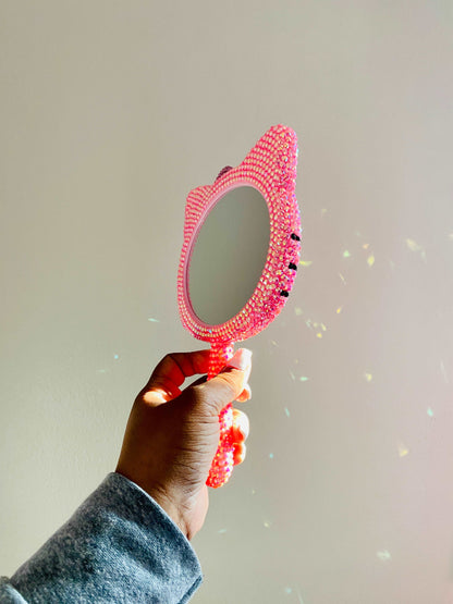 Pink Rhinestone Gem Handheld Hello Kitty Mirror Face Mirrors Pink Sweetheart