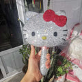 Platinum Diamond Rhinestone Handheld Hello Kawaii Kitty Mirror - Red Bow - Pink Sweetheart