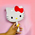 White Handheld Hello Kawaii Kitty Mirror - Pink Sweetheart