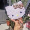 Wild Thing Cheetah Rhinestone Handheld Hello Kawaii Kitty Mirror - Pink Sweetheart