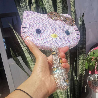 Wild Thing Cheetah Rhinestone Handheld Hello Kitty Mirror Face Mirrors Pink Sweetheart