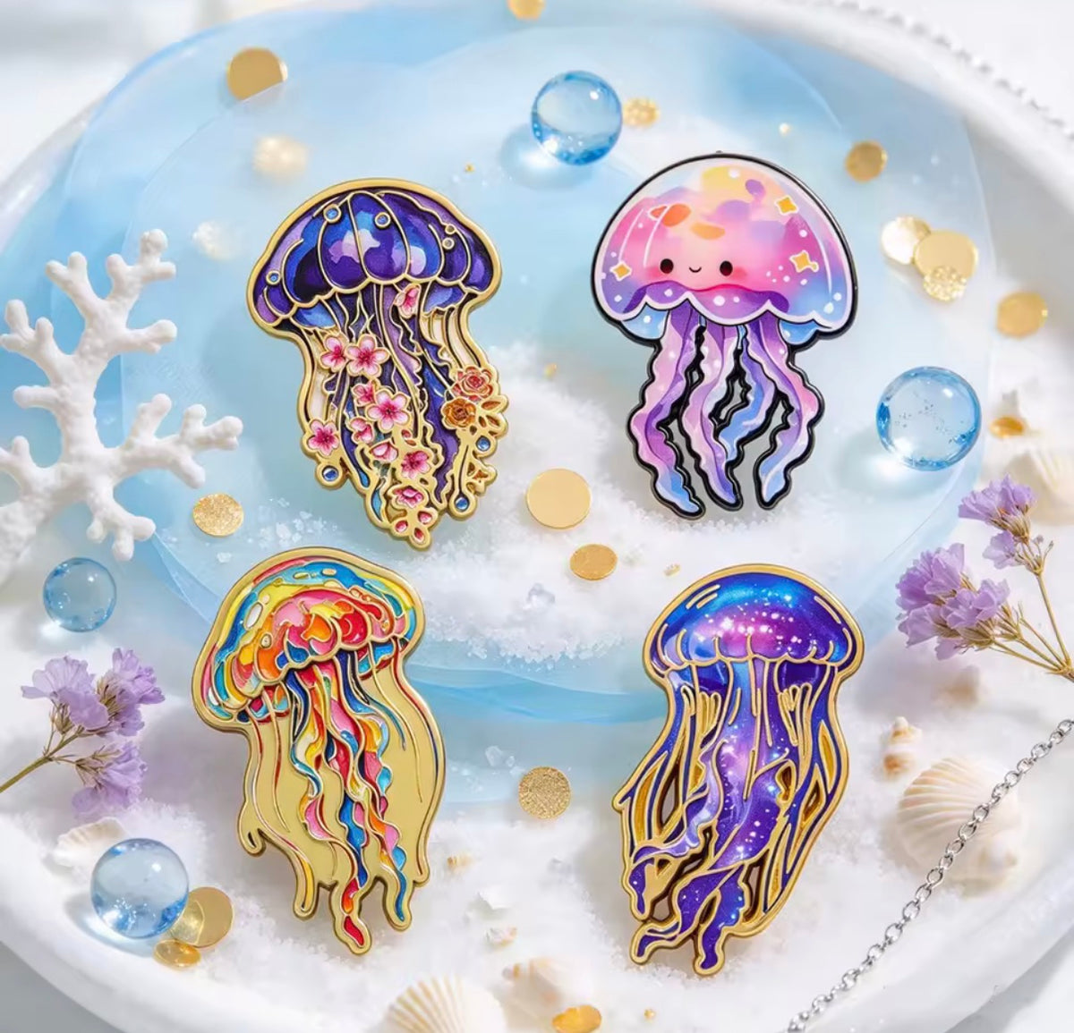 Angelic Jellyfish Enamel Pin Set 4pcs