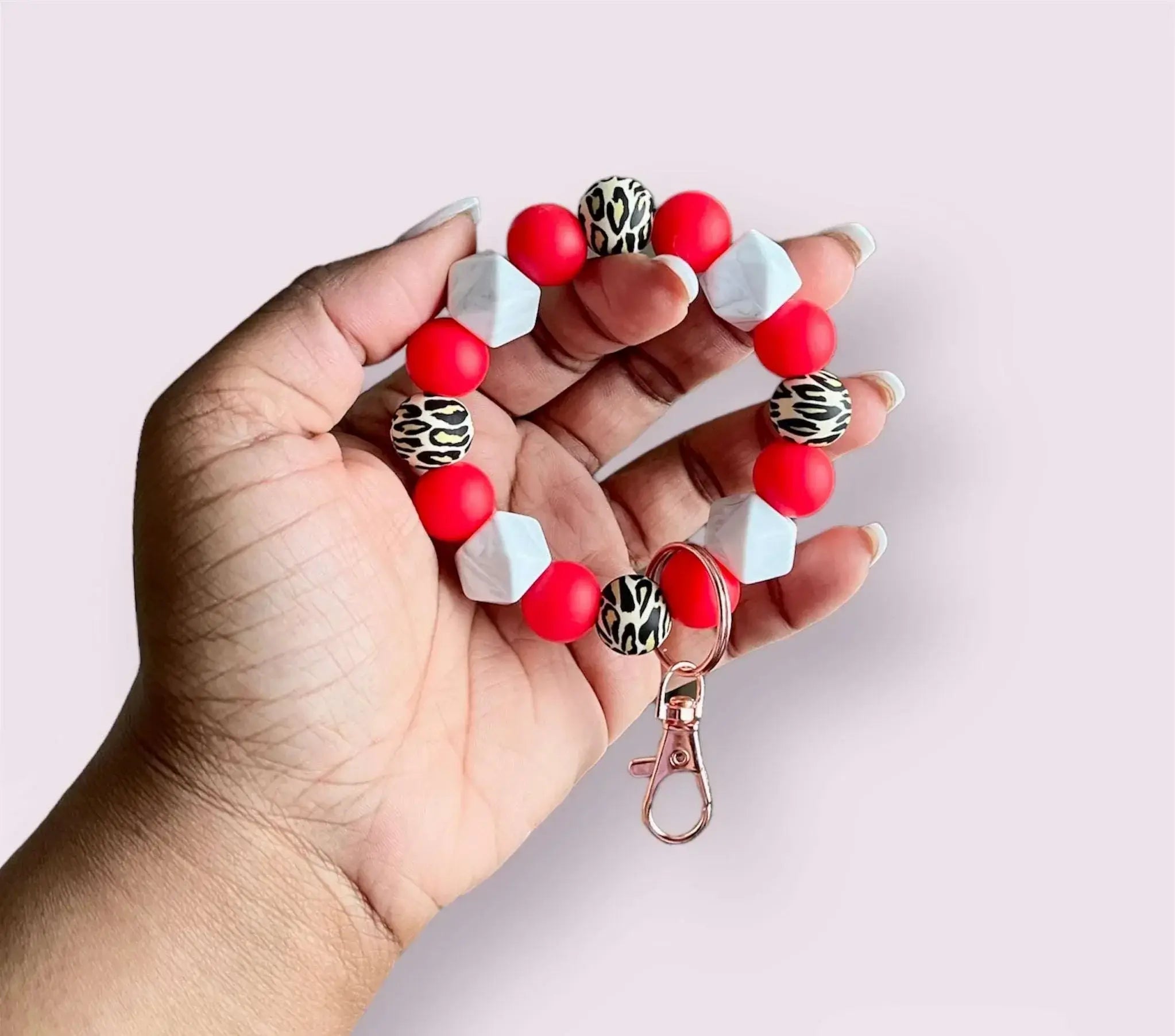 Animal Print Chunky Silicone Wristlet Keychain - Style 1 CHERRY