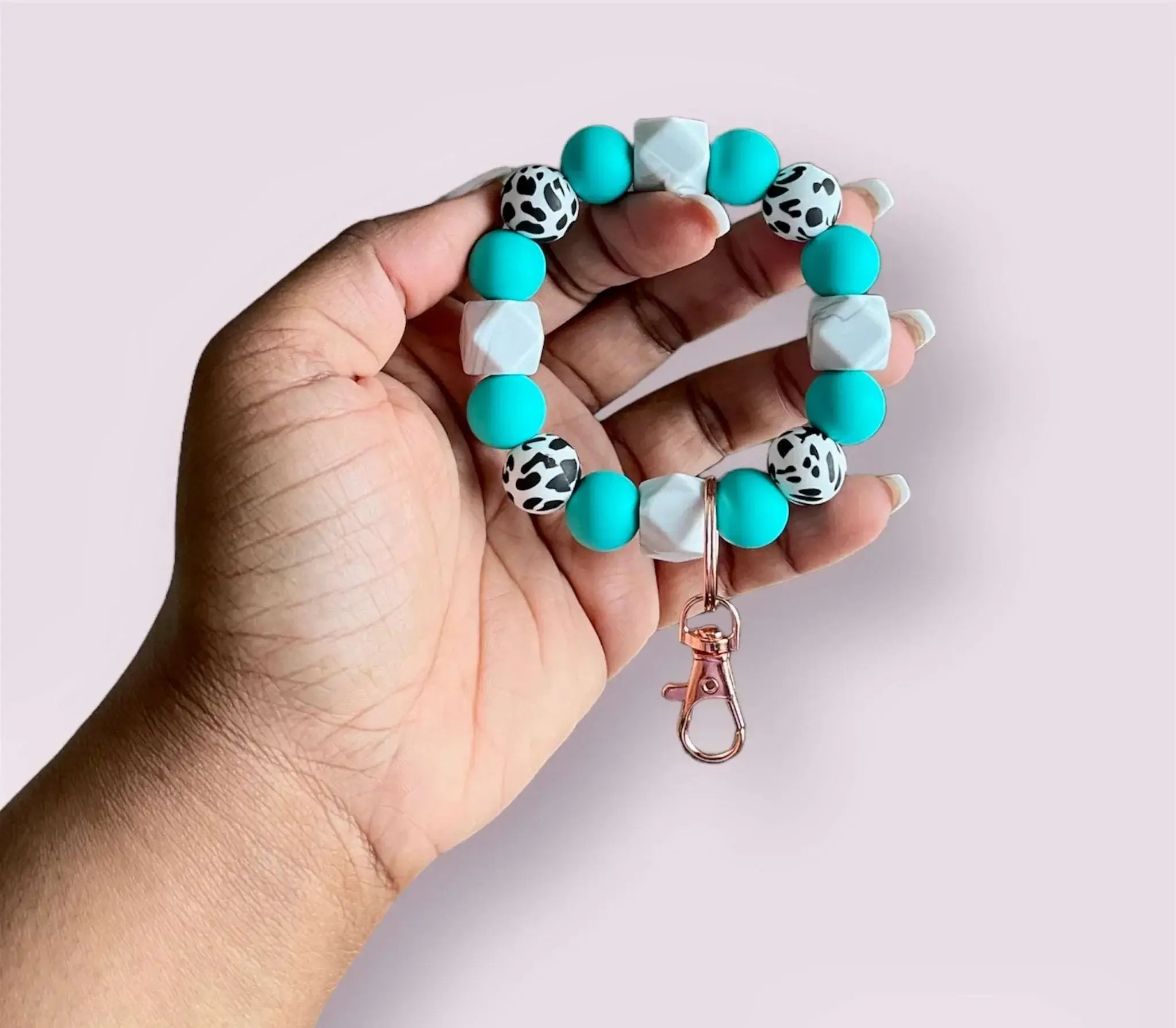Animal Print Chunky Silicone Wristlet Keychain - Style 2 TEAL