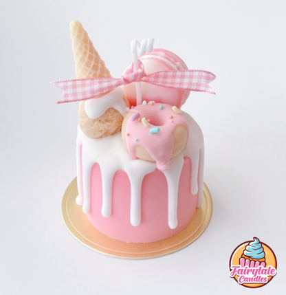 Pink Vanilla Macaroon Ice Cream Mini Dessert Cake Candle