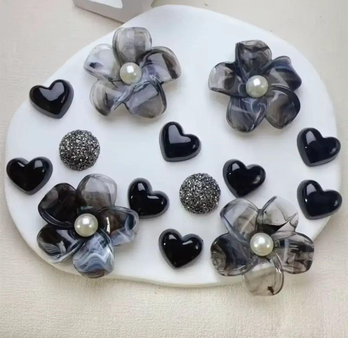 Black Heart Bloom Clog Charms Set