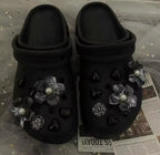 Black Heart Bloom Clog Charms Set