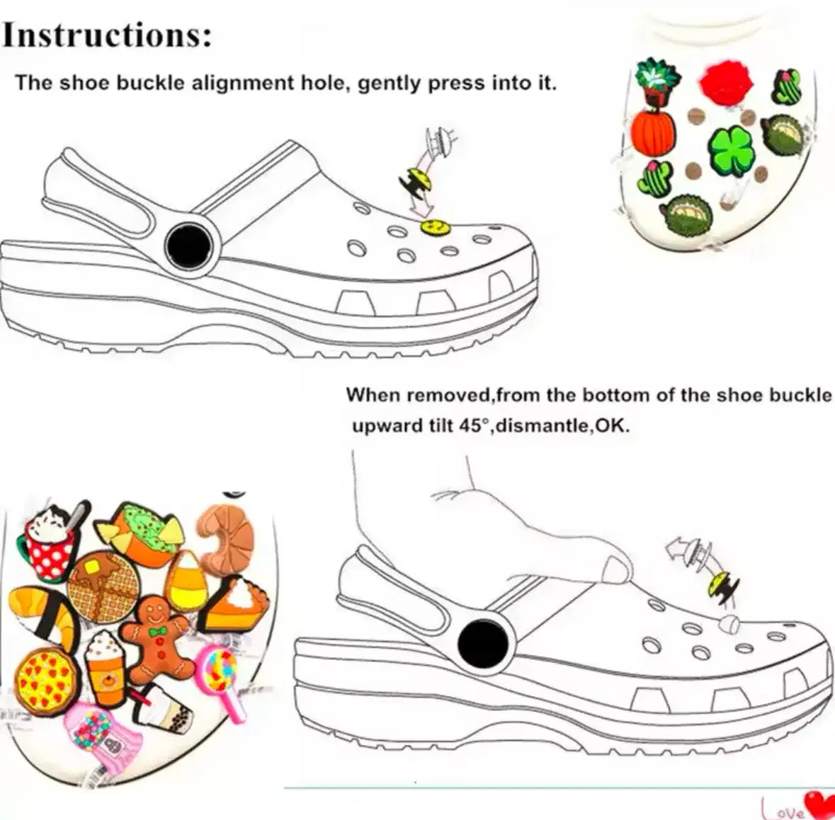 Black Heart Bloom Clog Charms Set