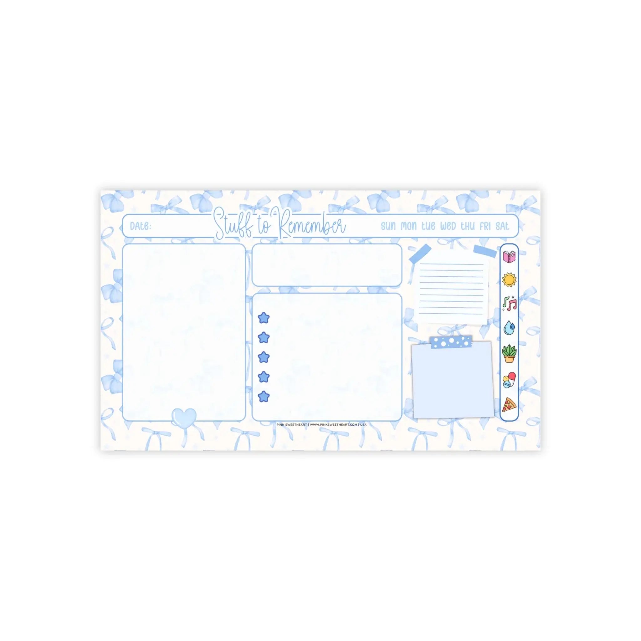 Blue Bow Ribbons Sticky Note Pad - 10" x 6" / White