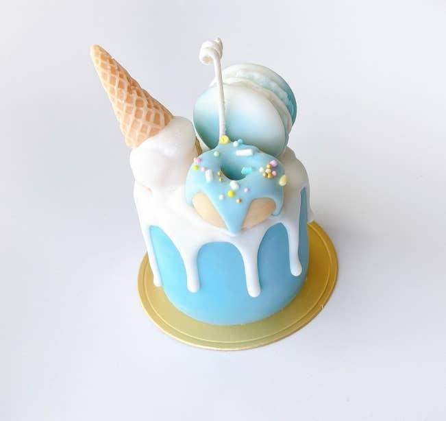 Blueberry Macaroon Ice Cream Mini Dessert Cake Candle