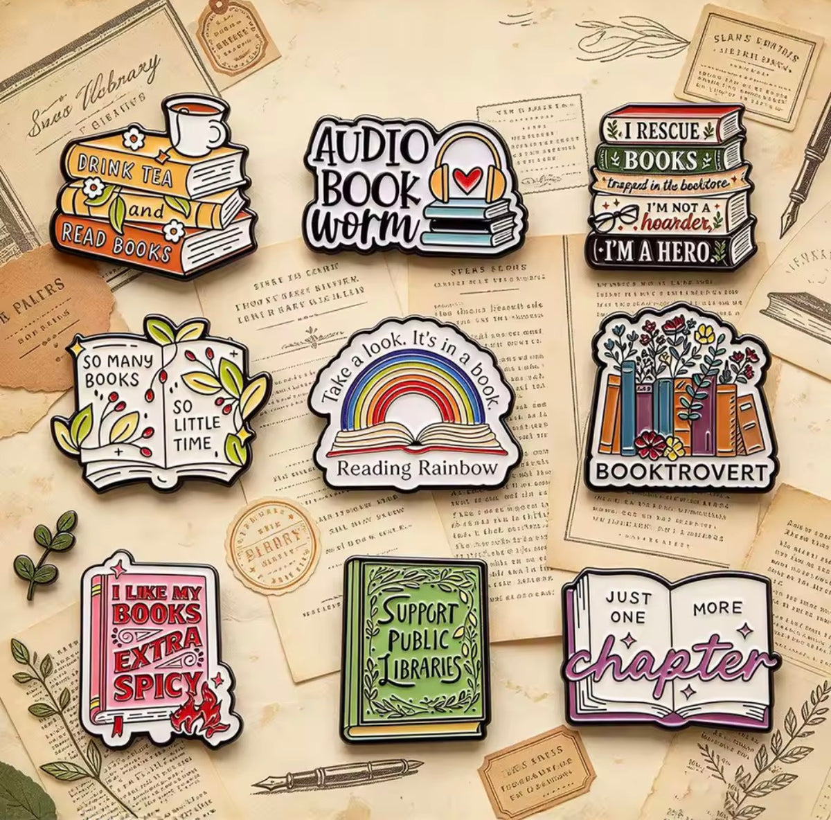 Book Lover Enamel Pin Set 9pcs
