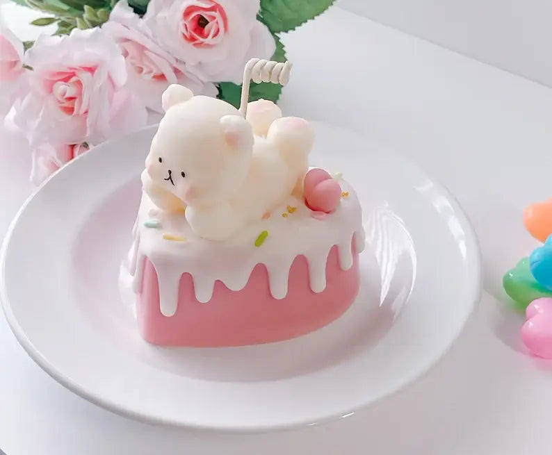 Cuddle Bear Strawberry Cake Mini Dessert Candle