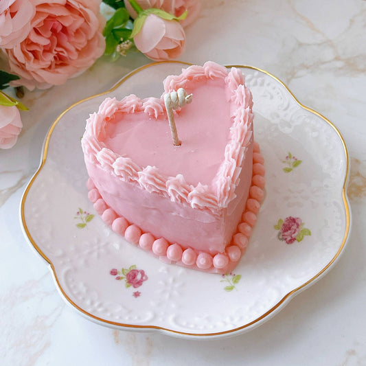 Frosted Pink Pastel Heart Shaped Mini Dessert Cake Candle