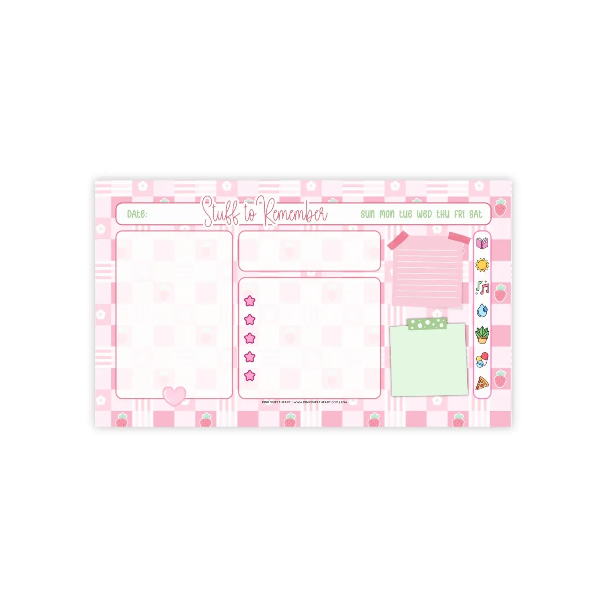 Checkered Strawberry Jam Sticky Note Pad - 10" x 6" / White