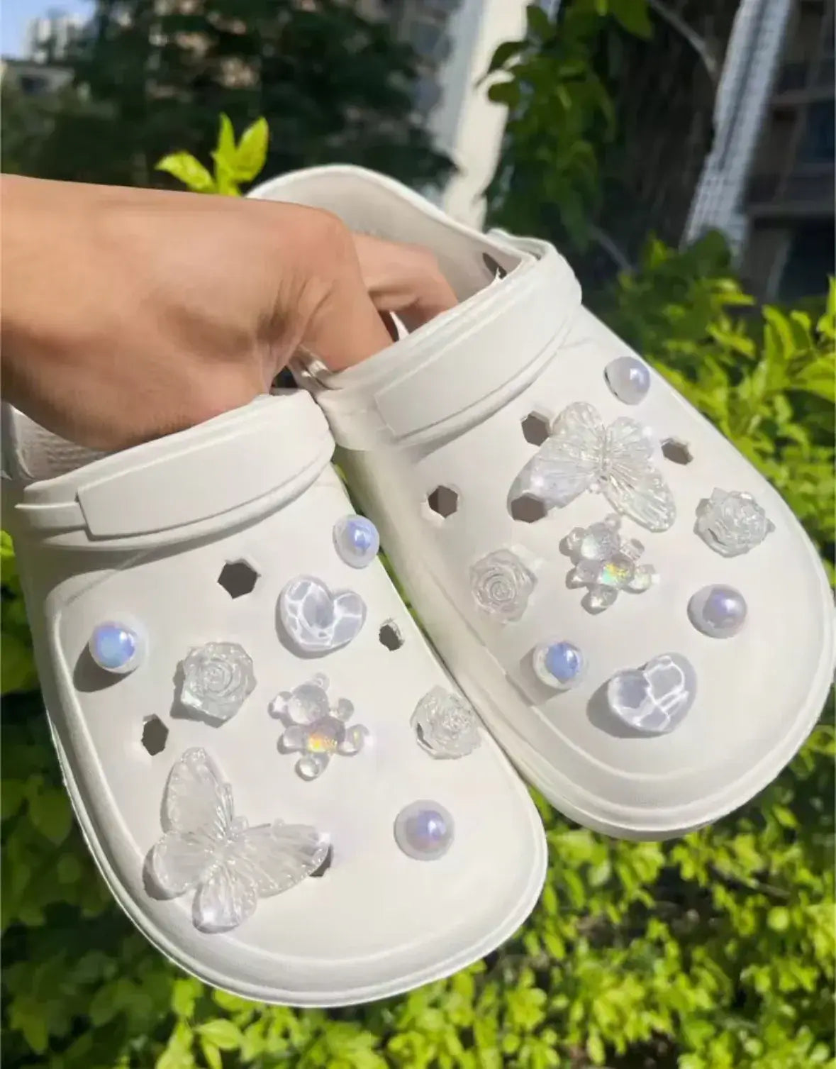 Clear Angelic White Clog Charms Set