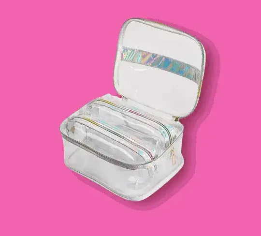 Clear Holo Rainbow Jelly Makeup Bag Trio Set
