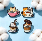 Coffee Cat Enamel Pin Set 4pcs