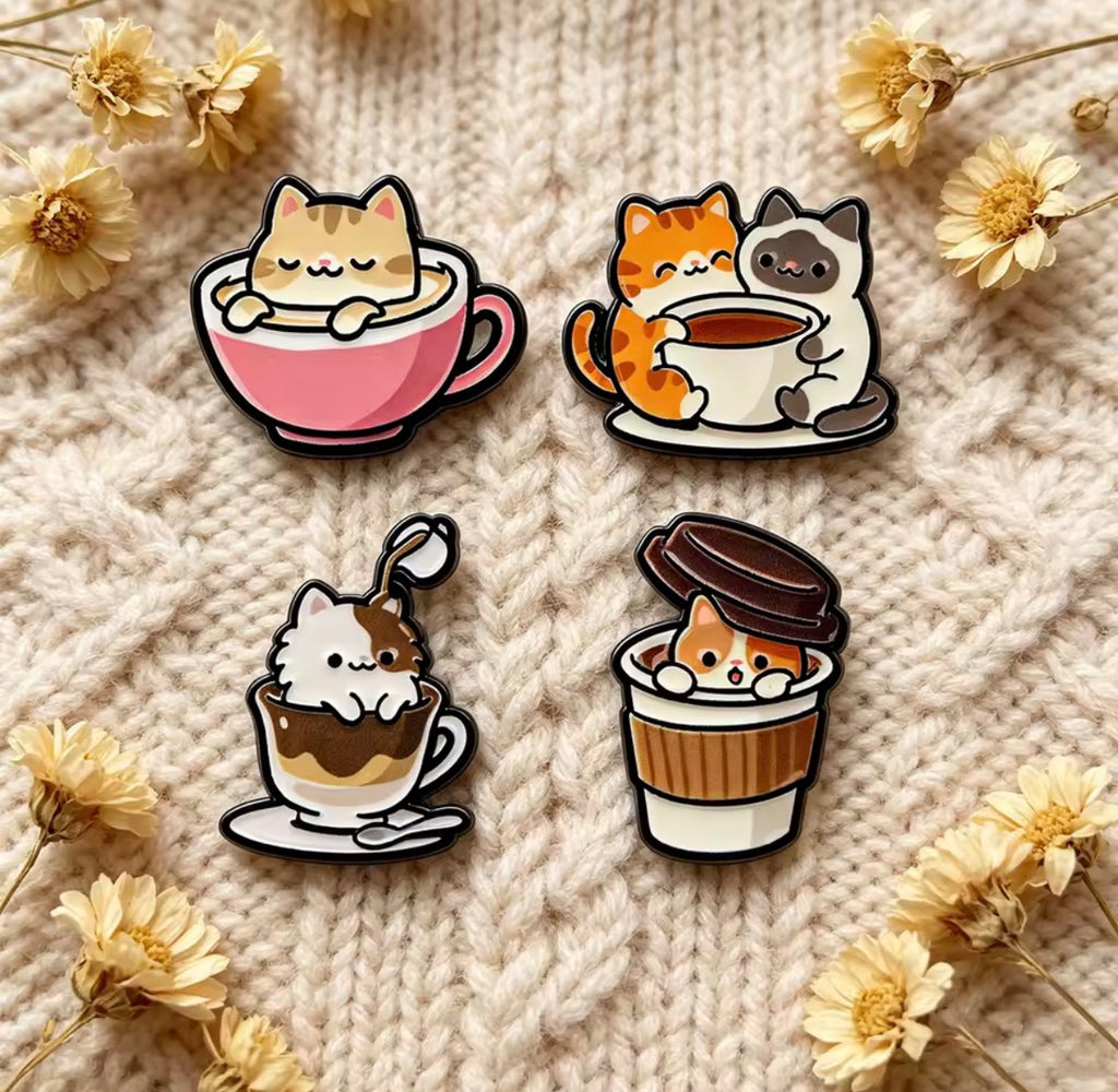 Coffee Cat Enamel Pin Set 4pcs