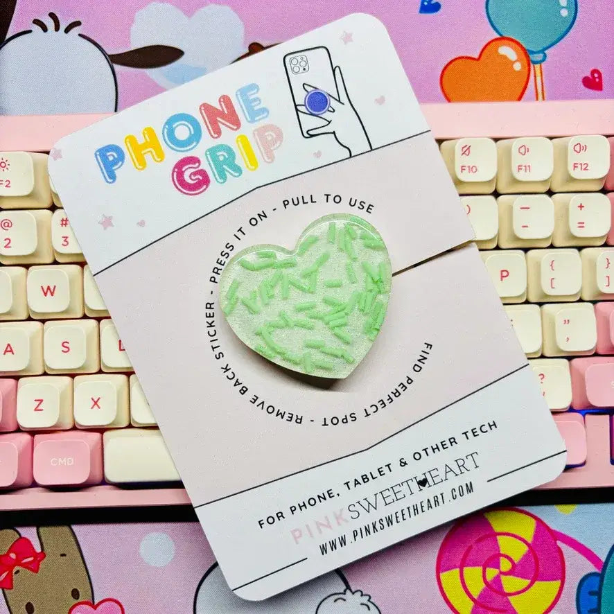 Confectionery Sprinkles Phone Grip - Green Apple / Heart