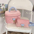 Corduroy Flower Cosmetic Makeup Bag Set - Pink