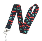 Cute Strap Lanyard Keychain - Black Red Cherries