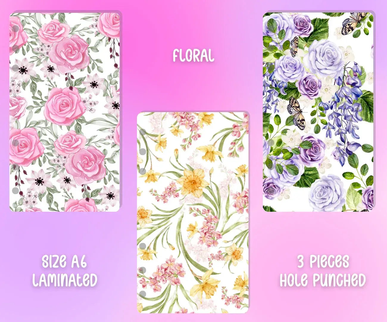 Decorative Binder Dashboards A6 - 3pcs - Floral