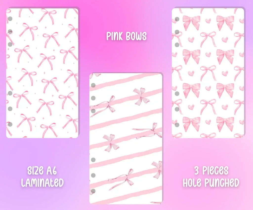 Decorative Binder Dashboards A6 - 3pcs - Pink Bows
