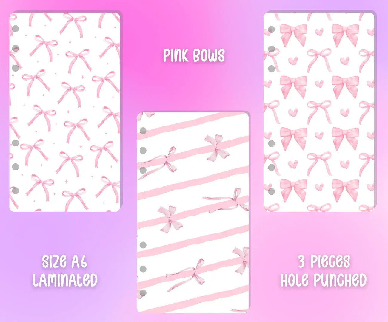 Decorative Binder Dashboards A6 - 3pcs - Pink Bows