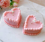 Frosted Pink Pastel Heart Shaped Mini Dessert Cake Candle