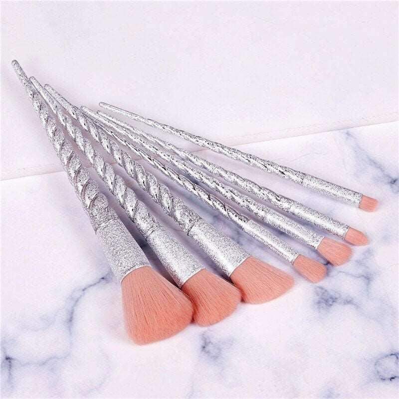 Frosted Unicorn Ombre Makeup Brush Set - Silver Platinum