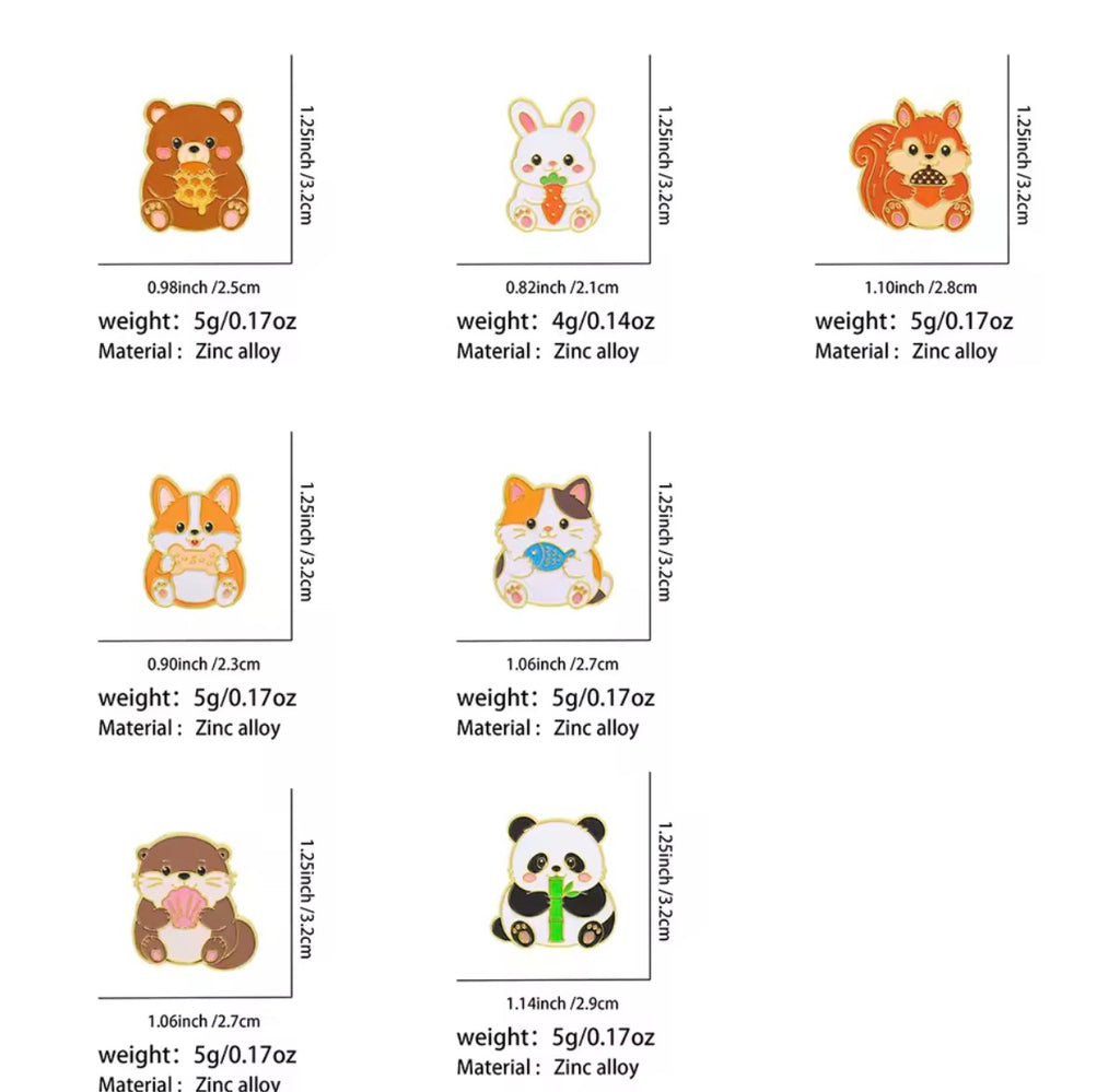 Furry Friends Enamel Pin Set 7pcs