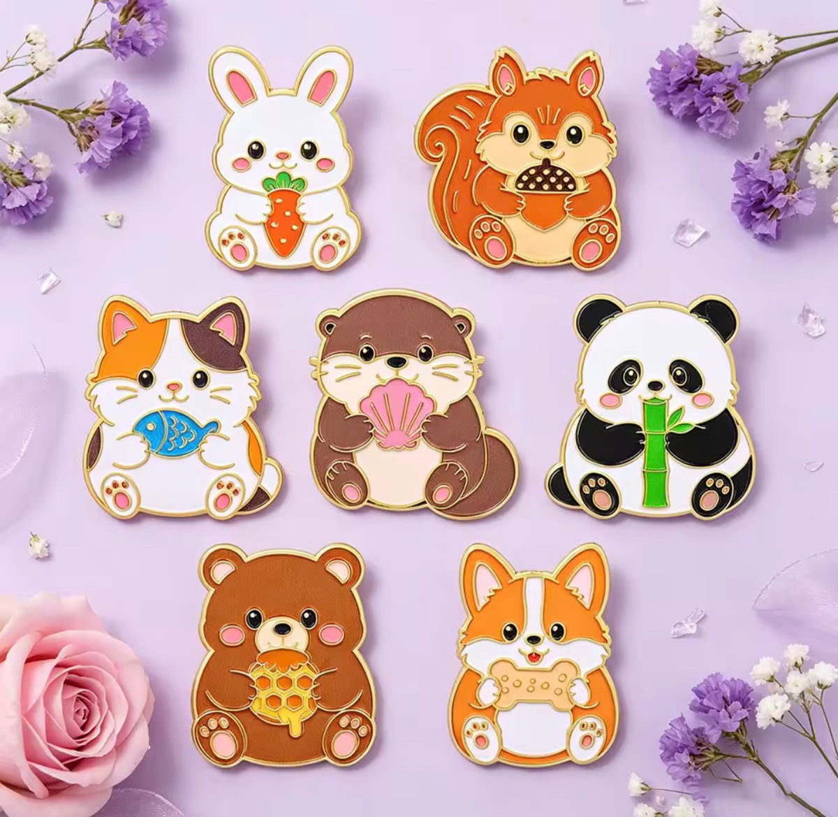 Furry Friends Enamel Pin Set 7pcs