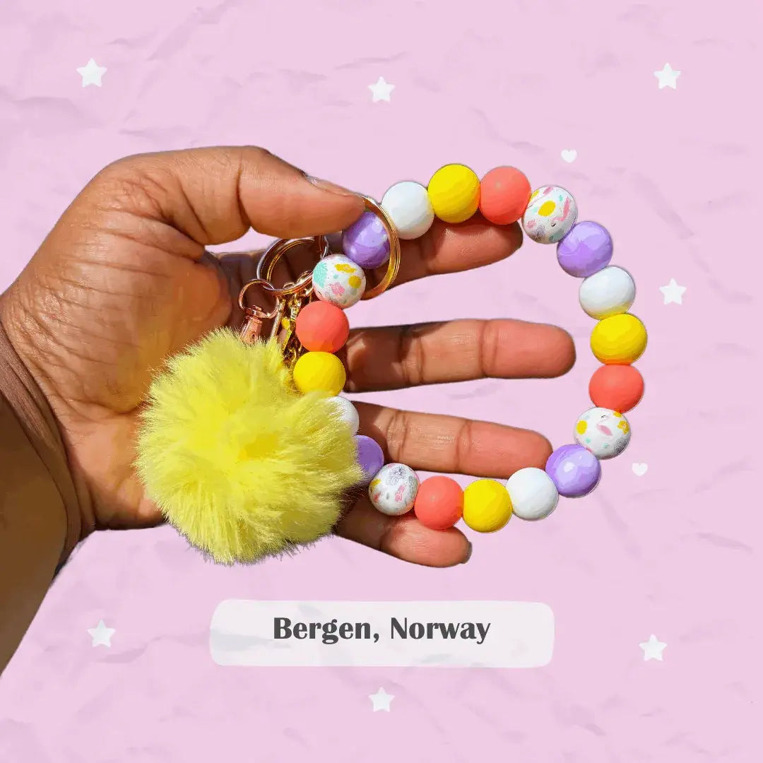 Getaway Vacation Inspired Chunky Silicone Wristlet Keychain - Bergen Norway