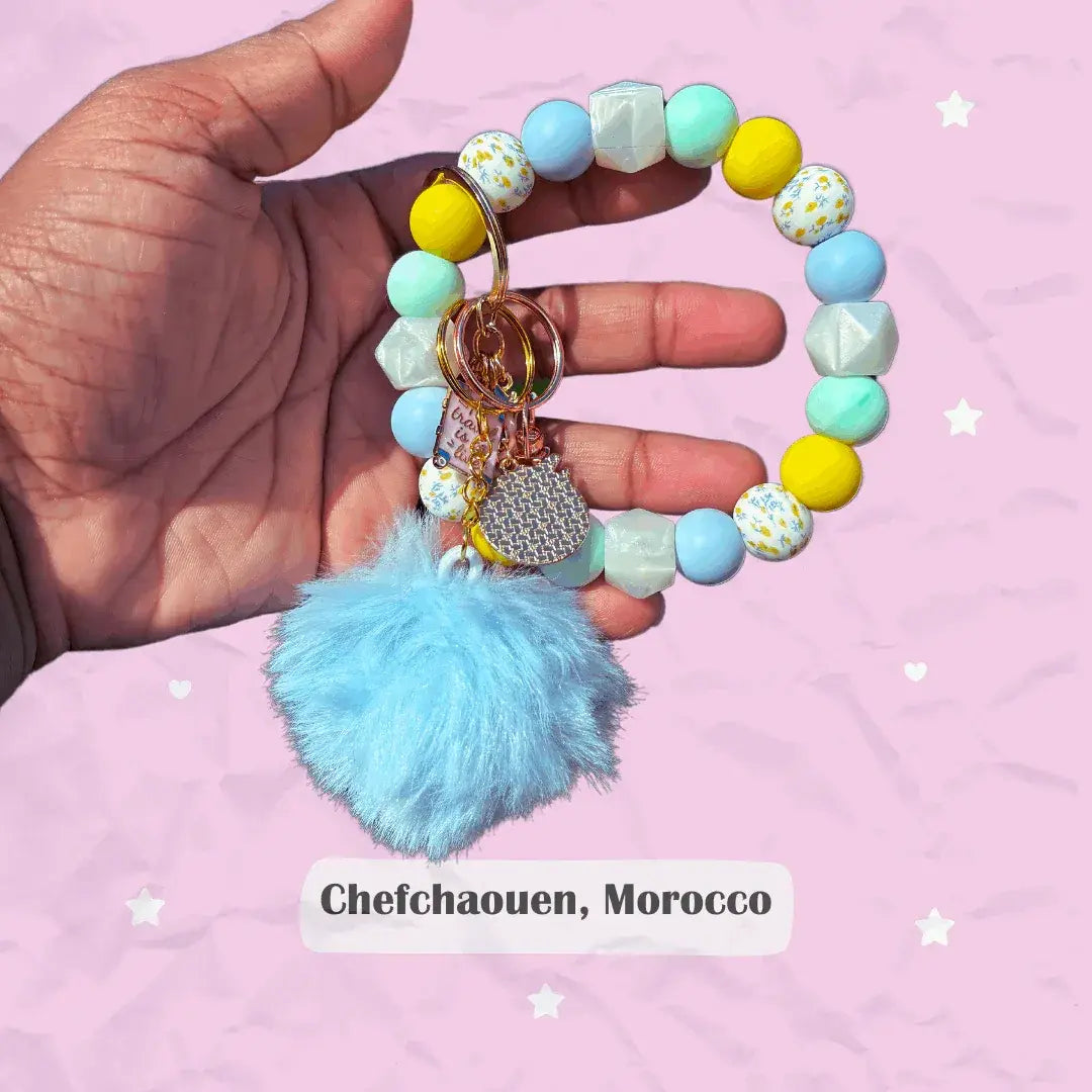 Getaway Vacation Inspired Chunky Silicone Wristlet Keychain - Chefchaouen Morocco