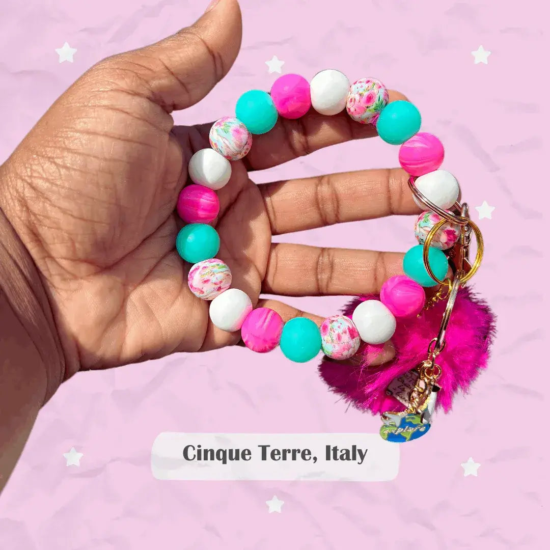 Getaway Vacation Inspired Chunky Silicone Wristlet Keychain - Cinque Terre Italy