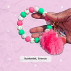 Getaway Vacation Inspired Chunky Silicone Wristlet Keychain - Santorini Greece
