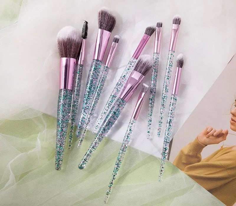 Glittery Glam Cosmetic Makeup Brush Set 5pc - Pink