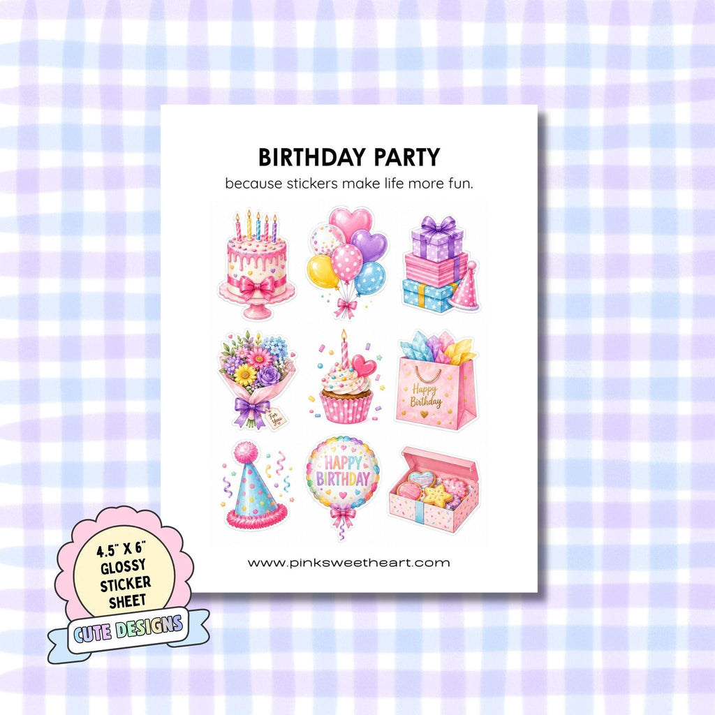 Glossy Sticker Sheet - Birthday Party