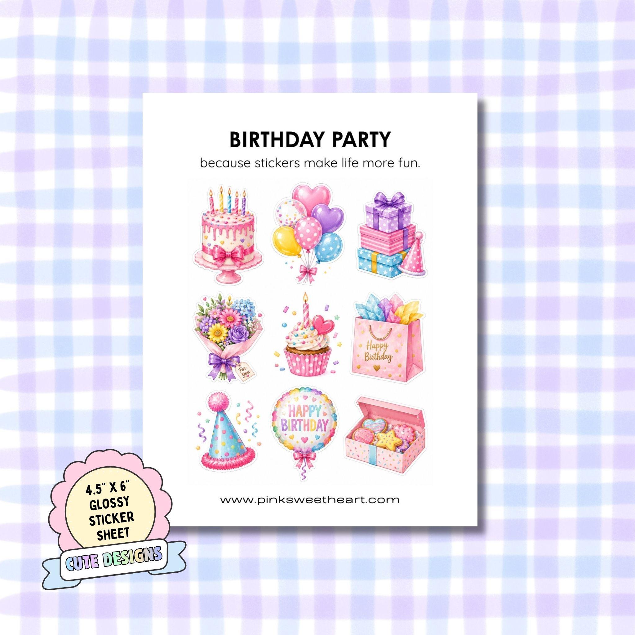 Glossy Sticker Sheet - Birthday Party