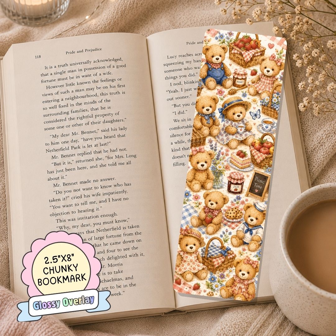 Glossy Wide Bookmark - Teddy Picnic