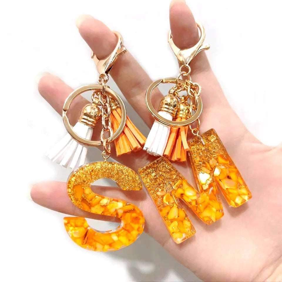 Golden Foil Orange Letter Keychain