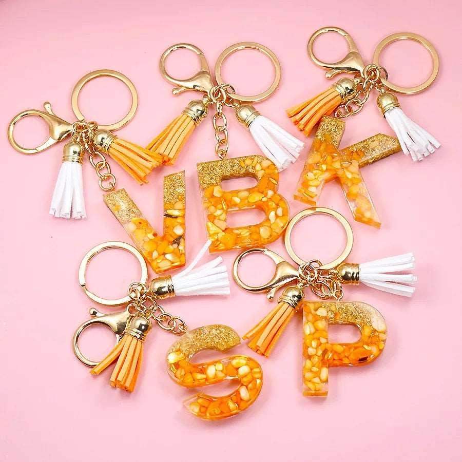 Golden Foil Orange Letter Keychain