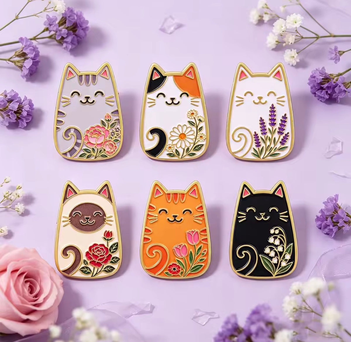 Happy Cats Enamel Pin Set 6pcs