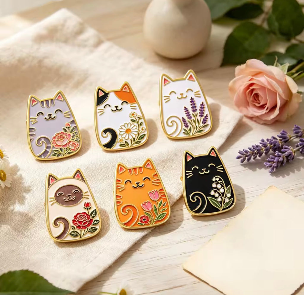 Happy Cats Enamel Pin Set 6pcs