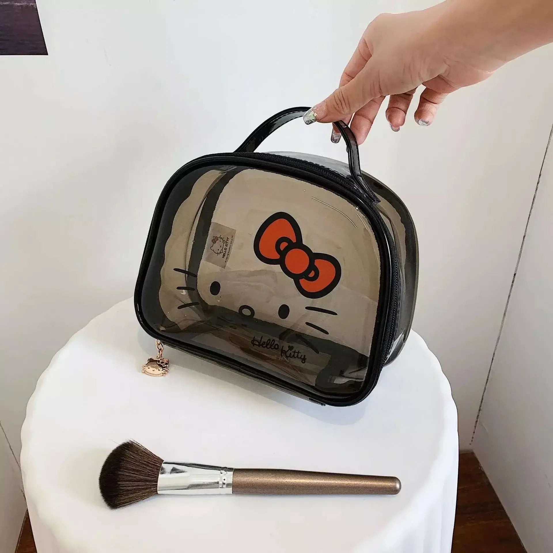 Hello Kawaii Kitty Cosmetic Black Jelly Bag