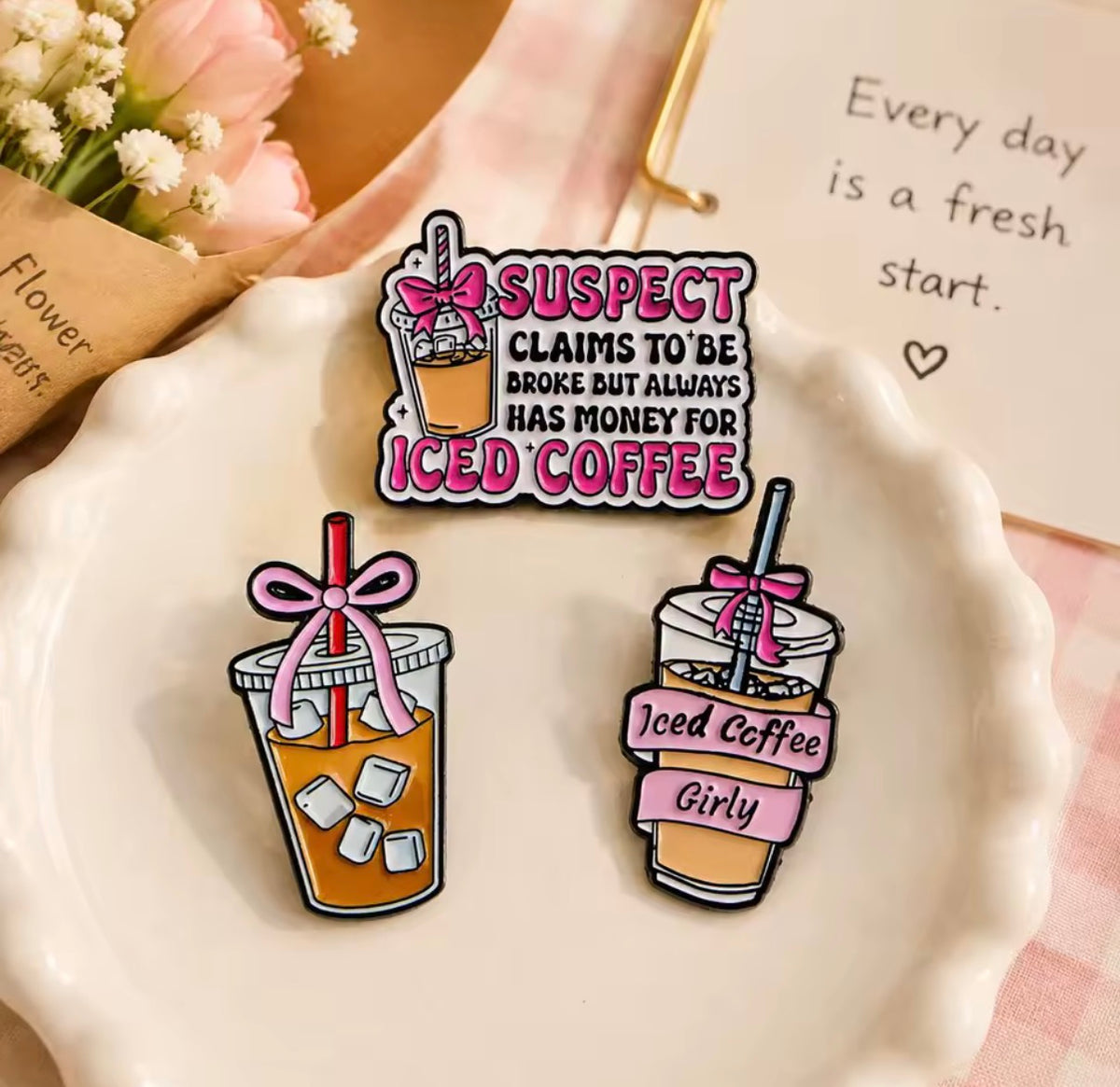 Iced Coffee Enamel Pin Set 3pcs